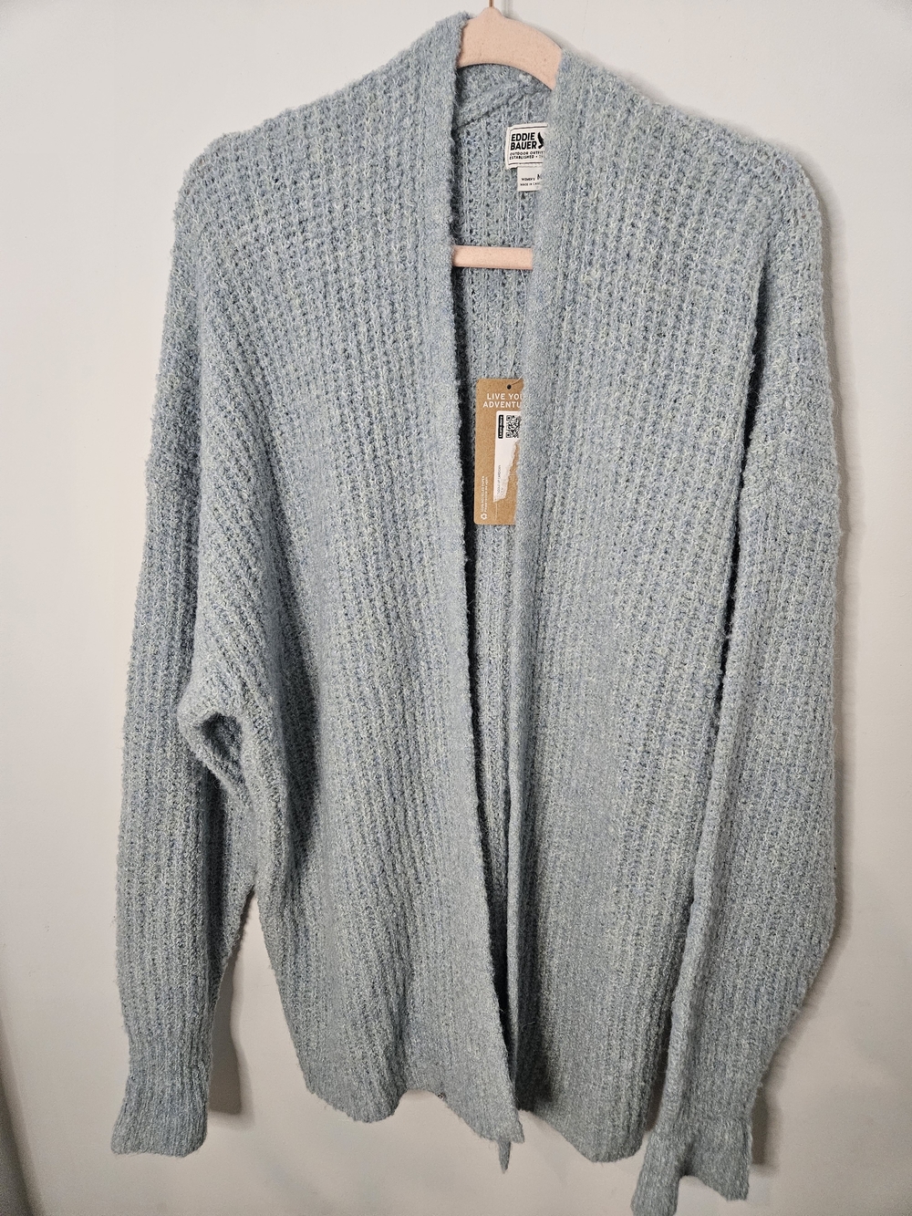 Eddie Bauer Women's Light Robins Egg Blue Open-Front Cozy Cardigan Sweater Bnwt